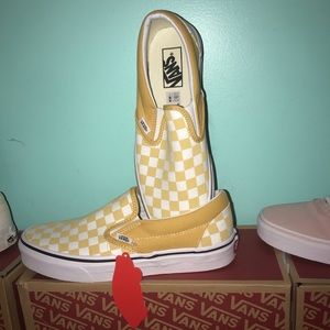 Yellow Checkered Vans: Slip-On